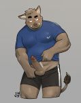  anthro balls blush brown_fur clothed clothing clothing_lift erection fur hi_res humanoid_penis jeck male mammal penis pubes shirt shirt_lift simple_background solo suid suina sus_(pig) tusks wild_boar 