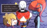  ambiguous_gender anthro bone clothed clothing digital_media_(artwork) english_text female fish hair hi_res human humanoid lizard male mammal marine miru_(artist) monster papyrus_(undertale) protagonist_(undertale) red_hair reptile scalie scarf skeleton smile text undead underground undertale undyne video_games 