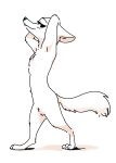  2019 anthro blush canid canine chest_tuft claws crotch_tuft disney female fox fuel_(artist) greyscale half-closed_eyes hi_res looking_at_viewer mammal monochrome nude raised_arm side_view simple_background skye_(zootopia) smile solo standing toe_claws tuft white_background zootopia 