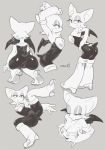  anthro bebebebebe big_butt boots breasts butt chiropteran clothed clothing female footwear greyscale hair lying mammal membranous_wings monochrome multiple_positions presenting presenting_hindquarters rouge_the_bat short_tail simple_background solo sonic_(series) spread_legs spreading standing wings 