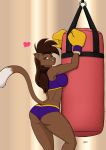  &lt;3 2019 absurd_res anthro boxing boxing_gloves bra brown_eyes brown_fur brown_hair brown_tail butt cheek_tuft clothing deborah_bispo dipstick_tail domestic_cat eyebrows eyelashes felid feline felis female fur hair half-closed_eyes hi_res inner_ear_fluff looking_at_viewer looking_back mammal midriff multicolored_tail pink_nose pinup pose punching_bag shorts signature smile solo sport sports_bra tuft underwear wendel_fragoso white_tail 