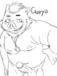  2019 absurd_res anthro balls belly erection gouryou hi_res humanoid_hands humanoid_penis male mammal mohawk moobs nipples penis simple_background slightly_chubby solo suid suina sus_(pig) tiri_mama tokyo_afterschool_summoners video_games white_background wild_boar 