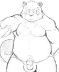  2019 anthro balls belly blush canid canine erection hi_res humanoid_hands humanoid_penis male mammal moobs navel nipples overweight overweight_male penis raccoon_dog shiike999 solo tanuki 