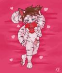  &lt;3 animal_genitalia animal_penis anthro balls black_fur blue_eyes blush brown_hair canine_penis cub domestic_cat erection felid feline felis fur hair hi_res holidays katxfish male mammal penis solo stripes valentine&#039;s_day white_fur young 