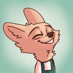  anthro arctic_fox blush canid canine cheek_tuft clothed clothing disney eyes_closed female fox fuel_(artist) gradient_background green_background head_tuft low_res mammal neck_tuft overalls simple_background skye_(zootopia) smile solo tuft zootopia 