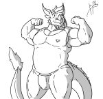  1ceberg absurd_res anthro big_bulge bulge clothing flexing hi_res looking_at_viewer male mammal monochrome muscular muscular_male pose reptile scalie shirt solo standing tank_top tom(1ceberg) underwear 