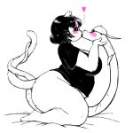  &lt;3 anthro belly big_breasts big_butt biped black_hair blush bottomless breasts butt catti_(deltarune) clothed clothing deltarune digital_media_(artwork) domestic_cat duo ear_piercing eyes_closed eyewear felid feline felis female fur hair hat intertwined_tails jockington_(deltarune) kissing kneeling male mammal outta_sync overweight overweight_female pants piercing reptile scalie shirt side_view simple_background sitting sketch snake sunglasses thick_thighs video_games voluptuous white_background wide_hips 
