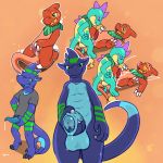  2019 3_toes 4_fingers absurd_res anal anal_penetration animal_genitalia anthro anthro_on_anthro argon_vile balls blue_body bottomless charmeleon charmeleon_(tyrannosharkusrex) claws clothed clothing croconaw croconaw_(diadektrius) cum cum_in_ass cum_in_slit cum_inside cum_on_face cum_on_penis cum_on_self cum_on_stomach cumshot duo ejaculation erection eyes_closed fan_character front_view genital_slit green_eyes half-erect hi_res holding_penis humanoid_penis kneeling looking_at_viewer lying male multiple_images nintendo nude on_back open_mouth orange_background orange_body orgasm penetration penis pok&eacute;mon pok&eacute;mon_(species) precum purple_eyes scalie scarf shirt side_view signature simple_background slit solo spread_legs spread_slit spreading standing t-shirt tapering_penis toes tyrannosharkusrex uncut video_games 