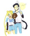  1boy 1girl black_hair blonde_hair blue_eyes couple kou_seiya sailor_moon tsukino_usagi 