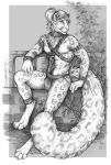  2019 anthro bdsm blue_panther_(character) bondage bound collar felid feline graphite_(artwork) handcuffs harness jockstraps leather looking_at_viewer male mammal monochrome nude outside pantherine pencil_(artwork) pinup pose shackles shaded sitting smile snow_leopard solo tanutanuki traditional_media_(artwork) tree 