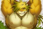  armpit_hair felid flexing gamma-g grin hair hands_behind_head long_hair magan male mammal muscular muscular_male nipples pantherine pecs smile solo tiger tokyo_afterschool_summoners video_games 