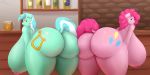  2018 absurd_res alcohol bar beer beverage big_breasts breasts butt cutie_mark dock duo equid equine female friendship_is_magic hair hi_res horn huge_breasts hyper hyper_breasts hyperstorm_h inside lyra_heartstrings_(mlp) mammal my_little_pony nipples nude pinkie_pie_(mlp) smile thick_thighs unicorn 