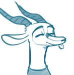  antelope anthro blue_and_white bovid clothed clothing eyes_closed fuel_(artist) fuel_(character) gazelle horn male mammal monochrome simple_background smile solo tongue tongue_out white_background 