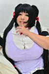  1girl absurdres black_hair breasts cleavage cosplay fat highres hoshima_mika huge_breasts long_hair maaru_tougou maaru_tougou_(cosplay) photo pochamaider solo thick_thighs thighs twintails wide_hips 