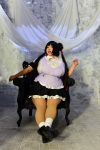 1girl absurdres black_hair breasts cleavage fat highres hoshima_mika huge_breasts long_hair maaru_tougou pochamaider solo thick_thighs thighs twintails wide_hips 