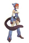  1girl animal_ears animal_hood blue_eyes breasts breath_of_fire breath_of_fire_v cat_ears cat_hood closed_mouth commentary_request gloves highres hood lin_(breath_of_fire) orange_hair short_hair simple_background solo tail thighhighs vins-mousseux white_background 