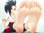  1girl barefoot black_hair boku_no_hero_academia feet jewelry lavender_eyes long_hair looking_at_viewer necklace pov pov_feet puffypinkpaws soles toes yaoyorozu_momo 