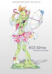  1girl female full_body looking_at_viewer maruneko monster_girl raincoat ribbon simple_background skirt slime solo umbrella 