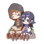  1boy 1girl blue_eyes blue_hair book cape chibi dress earrings fire_emblem fire_emblem:_kakusei flower gloves jewelry long_hair lucina male_my_unit_(fire_emblem:_kakusei) mamkute my_unit_(fire_emblem:_kakusei) nintendo robe shunrai smile super_smash_bros. tiara white_background white_hair 