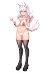  :o absurdres animal_ear_fluff animal_ears areolae bangs blush boots breasts dot_nose eyebrows_visible_through_hair full_body highres large_areolae large_breasts nude original pubic_hair pussy standing tail tan tanline thigh_boots thighhighs white_hair white_pubic_hair yellow_eyes 