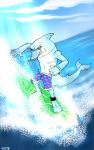  anthro beach board cetacean clothing delphinoid hi_res male mammal marine sea seaside shorts surf surfing swimming swimming_trunks swimsuit toothed_whale water 