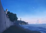  animal beach bird clouds kneehighs lighthouse original pochi_(poti1990) scenic seifuku signed sky twintails water 