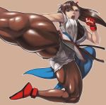  1girl liu_yungmie muscle muscular_female muscular_thighs shinonome_(game_hakkutsu_tai) simple_background 