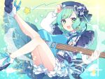  bang_dream! bow dress green_eyes green_hair guitar hat hikawa_hina hinakano_h instrument lolita_fashion ribbons short_hair socks 
