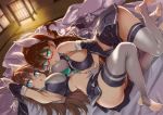  2girls animal_ears anthropomorphism asanagi azur_lane bed blue_eyes braids breasts brown_hair furutaka_(azur_lane) glasses gloves green_eyes kako_(azur_lane) long_hair seifuku skirt thighhighs twintails 