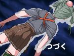  face_down floating green_hair gundam gundam_wing hair_ribbon hakama_skirt head_bump japanese_clothes kantai_collection long_hair ribbon solo taka_two to_be_continued twintails water white_ribbon zuikaku_(kantai_collection) 