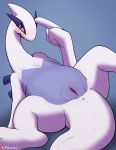  2019 anus blush dragon female feral hi_res legendary_pok&eacute;mon long_neck looking_at_viewer lugia lying nintendo on_back open_mouth pikajota pok&eacute;mon pok&eacute;mon_(species) presenting pussy solo spread_legs spreading video_games 