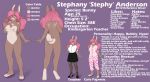  2012 ajna anthro barefoot brown_fur clothing dress_shirt english_text female footwear fur hair heart_marking high_heels lagomorph looking_at_viewer mammal model_sheet nude pajamas pink_fur pink_hair rabbit shirt shoes skirt standing stephany_anderson text violet_background 