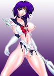  bishoujo_senshi_sailor_moon blush breasts erect_nipples hotaru_tomoe large_breasts open_mouth purple_eyes purple_hair sailor_moon sailor_saturn tomoe_hotaru torn_clothes weapon 