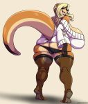  absurd_res anthro big_breasts breasts clothed clothing curvaceous deonwolf female hi_res huge_breasts legwear looking_back lutrine mammal mustelid open_mouth smile solo stockings thick_thighs underwear underwear_down xaniya 