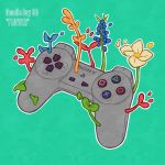  controller english_text flower game_controller green_background hanaan leaf no_humans original outline plant playstation_controller white_flower white_outline 