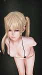  1girl 3d areola_slip areolae arms_behind_back bare_shoulders bikini black_bikini blonde_hair blue_eyes breasts cleavage dead_or_alive highres honey_select illusion_soft leaning_forward light_smile long_hair looking_at_viewer marie_rose micro_bikini small_breasts solo standing sunewaka swimsuit tied_hair twintails 