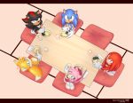  amy_rose canid canine chopsticks clothing eating echidna eulipotyphlan female food fox glare gloves headband hedgehog inside japanese_food kneeling knuckles_the_echidna looking_at_viewer looking_up male mammal miles_prower monotreme noodles open_mouth open_smile pillow shadow_the_hedgehog shy smile sonic_(series) sonic_the_hedgehog specialzone 