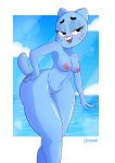  anthro blue_fur blush breasts cartoon_network cartoonsaur domestic_cat felid feline felis female front_view fur hi_res mammal mature_female nicole_watterson nipples nude pose pussy solo the_amazing_world_of_gumball thick_thighs wide_hips 