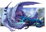  69_position anjanath bazelgeuse blue_hair capcom digital_media_(artwork) dragon duo feral hair hi_res male male/male monster_hunter open_mouth oral ravoilie sex teeth tongue video_games wyvern 