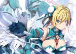  aqua_eyes blonde_hair braids breasts cleavage gloves jie_laite mechagirl original short_hair 