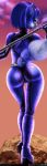  2019 absurd_res anthro big_butt black_nose blue_eyes blue_fur blue_hair bodysuit butt canid canine clothed clothing digital_media_(artwork) female fox fur green_eyes hair hi_res krystal looking_at_viewer looking_back mammal multicolored_tail nintendo short_hair skinsuit smile solo standing star_fox text tight_clothing v-tal video_games white_fur 