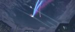  absurdres ace_combat building cloud comet commentary crossover explosion highres kimi_no_na_wa. night night_sky no_humans sky star_(sky) starry_sky stevos_art weather_vane 