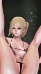  1girl 3d areola_slip areolae bare_shoulders bikini black_bikini blonde_hair blue_eyes breasts cleavage dead_or_alive highres honey_select illusion_soft light_smile long_hair looking_at_viewer marie_rose micro_bikini partially_visible_vulva small_breasts solo sunewaka swimsuit tied_hair twintails 