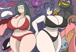  2girls ahoge artist_request banette breasts channeler_(pokemon) cleavage creatures_(company) curvy drifloon game_freak gastly gen_1_pokemon gen_3_pokemon gen_4_pokemon gen_6_pokemon gengar gourgeist green_hair haunter hex_maniac_(pokemon) highres huge_breasts long_hair looking_at_viewer multiple_girls nintendo pokemon pokemon_(creature) pokemon_(game) pokemon_lgpe pokemon_xy purple_eyes purple_hair rotom shuppet smile standing tagme thick_thighs thighs very_long_hair wide_hips yellow_eyes 