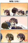 3koma 5girls :d ^_^ ^o^ absurdres akagi_(kantai_collection) artist_name blue_hair blue_hakama blush brown_eyes brown_hair closed_eyes comic commentary_request dual_persona eyebrows_visible_through_hair eyes_closed green_kimono hair_between_eyes hakama hakama_skirt highres hiryuu_(kantai_collection) japanese_clothes kaga_(kantai_collection) kantai_collection kimono long_hair motion_lines multiple_girls one_side_up open_mouth short_hair side_ponytail smile souryuu_(kantai_collection) taisa_(kari) tasuki translation_request twintails yellow_kimono 
