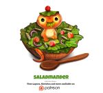  amphibian bowl cryptid-creations food_creature humor pun salad salamander_(amphibian) spoon visual_pun 