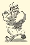  2018 anthro big_breasts big_butt breasts butt canid canine clothing cookie eye_patch eyewear female food fox fur hair hi_res komdog lazuli_(doggod.va) legwear looking_back mammal monochrome pawpads running solo thick_thighs 