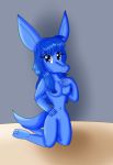  2019 aardvark allie_aardvark anthro bed blue_eyes blue_fur blue_hair breasts digital_media_(artwork) fan_character female fur hair hi_res inside kendratheshinyeevee looking_at_viewer mammal navel nipples nude pose pussy simple_background sitting smile solo 