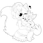  &lt;3 2018 anthro black_and_white booty_shorts breasts canid canine clothed clothing duo eye_patch eyewear female fox fur hair hi_res hug lazuli_(doggod.va) mammal monidraws monochrome nintendo one_eye_closed pok&eacute;mon pok&eacute;mon_(species) thick_thighs video_games wink zeke_the_zorua zorua 