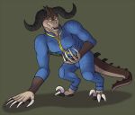  bethesda_softworks claws confusion deathclaw fallout monster post_transformation raptor_claws scalie surprise toe_claws transformation vault_suit video_games 